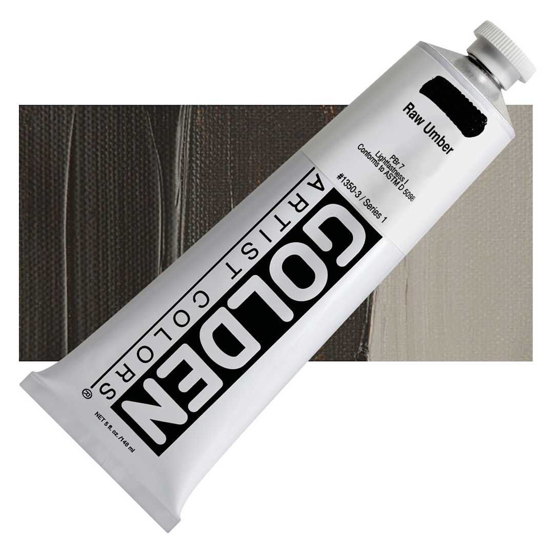Open in modal - Golden Heavy Body Artist Acrylic - Raw Umber, 5 oz Tube and swatch