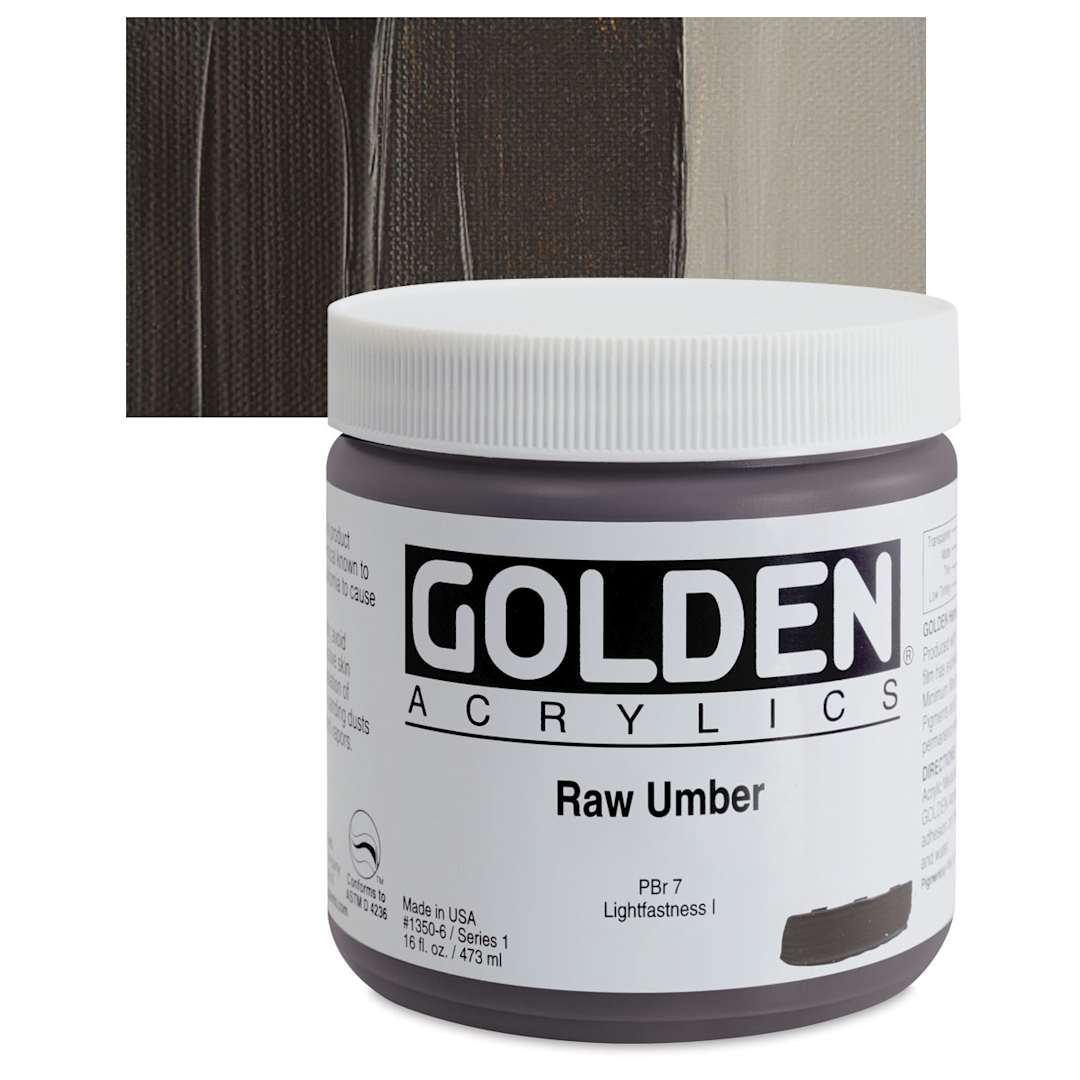 Open in modal - Golden Heavy Body Artist Acrylic - Raw Umber, 16 oz Jar and swatch