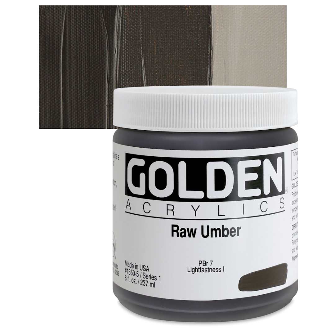 Open in modal - Golden Heavy Body Artist Acrylic - Raw Umber, 8 oz jar and swatch
