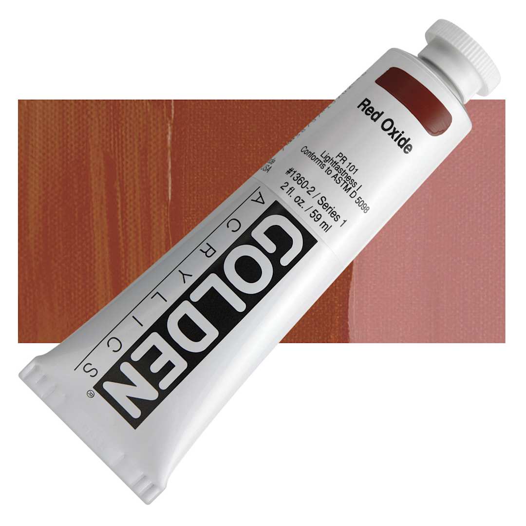 Open in modal - Golden Heavy Body Artist Acrylic - Red Oxide, 2 oz Tube and swatch