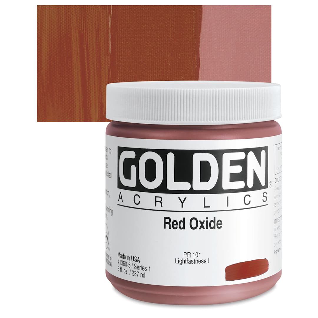 Open in modal - Golden Heavy Body Artist Acrylic - Red Oxide, 8 oz Jar and swatch