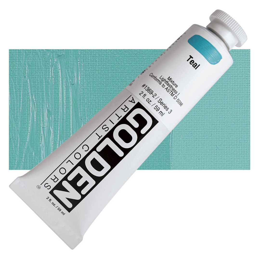 Open in modal - Golden Heavy Body Artist Acrylic - Teal, 2 oz Tube and swatch