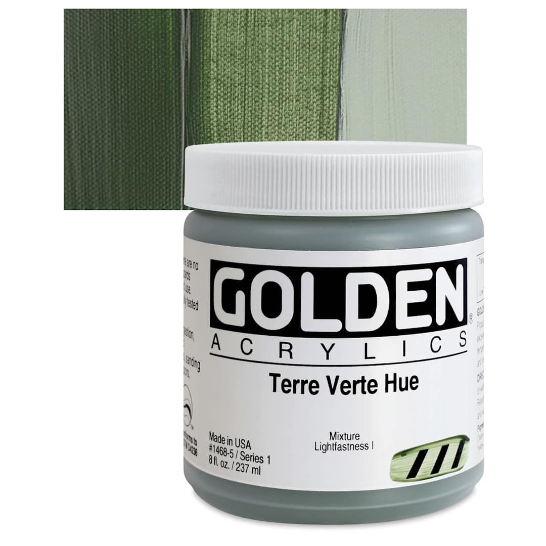 Open in modal - Golden Heavy Body Artist Acrylic - Terre Verte Historic Hue, 8 oz Jar and swatch