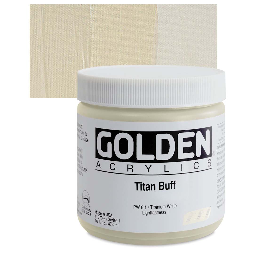 Open in modal - Golden Heavy Body Artist Acrylic - Titanium Buff, 16 oz Jar and swatch