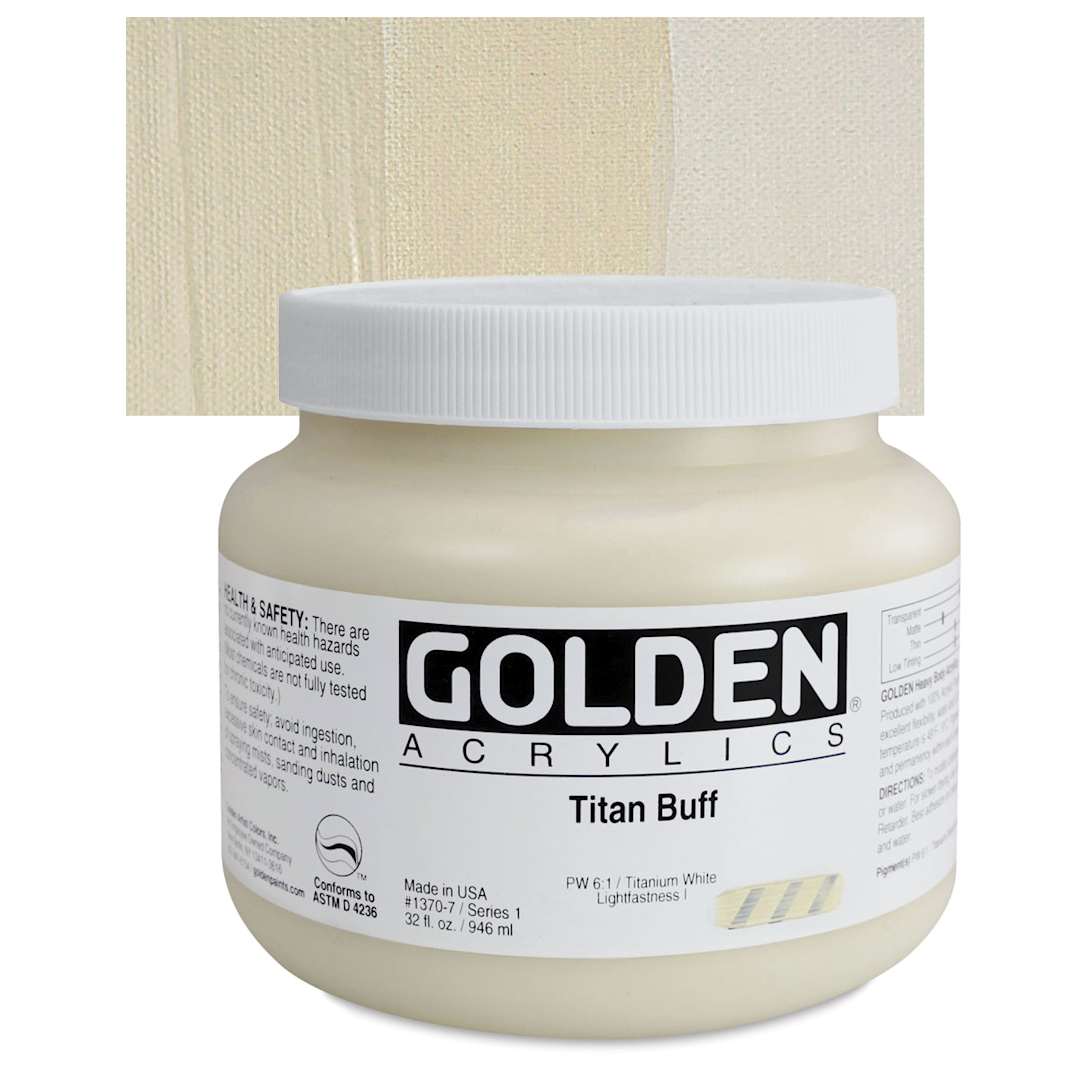 Open in modal - Golden Heavy Body Artist Acrylic - Titanium Buff, 32 oz Jar and swatch