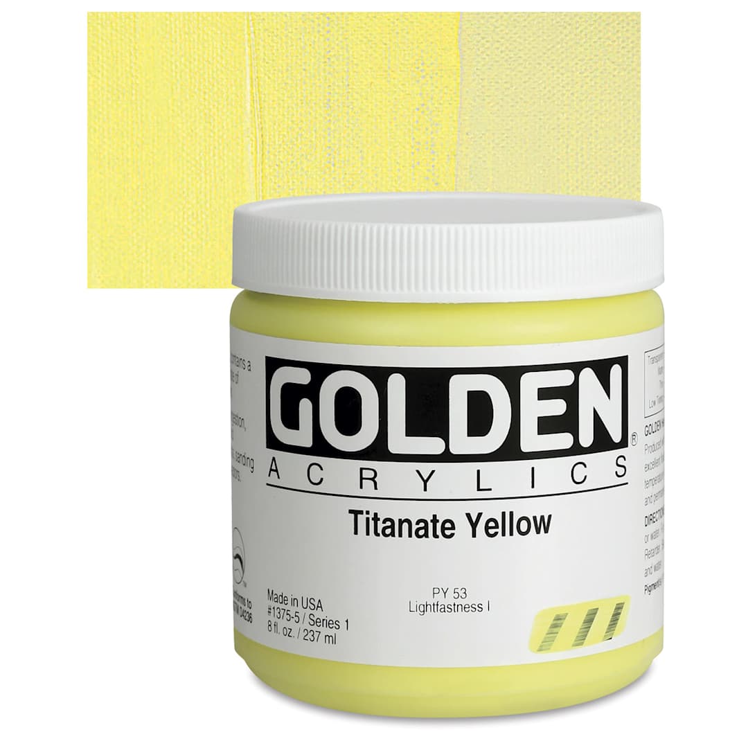 Open in modal - Golden Heavy Body Artist Acrylic - Titanate Yellow, 8 oz Jar and swatch