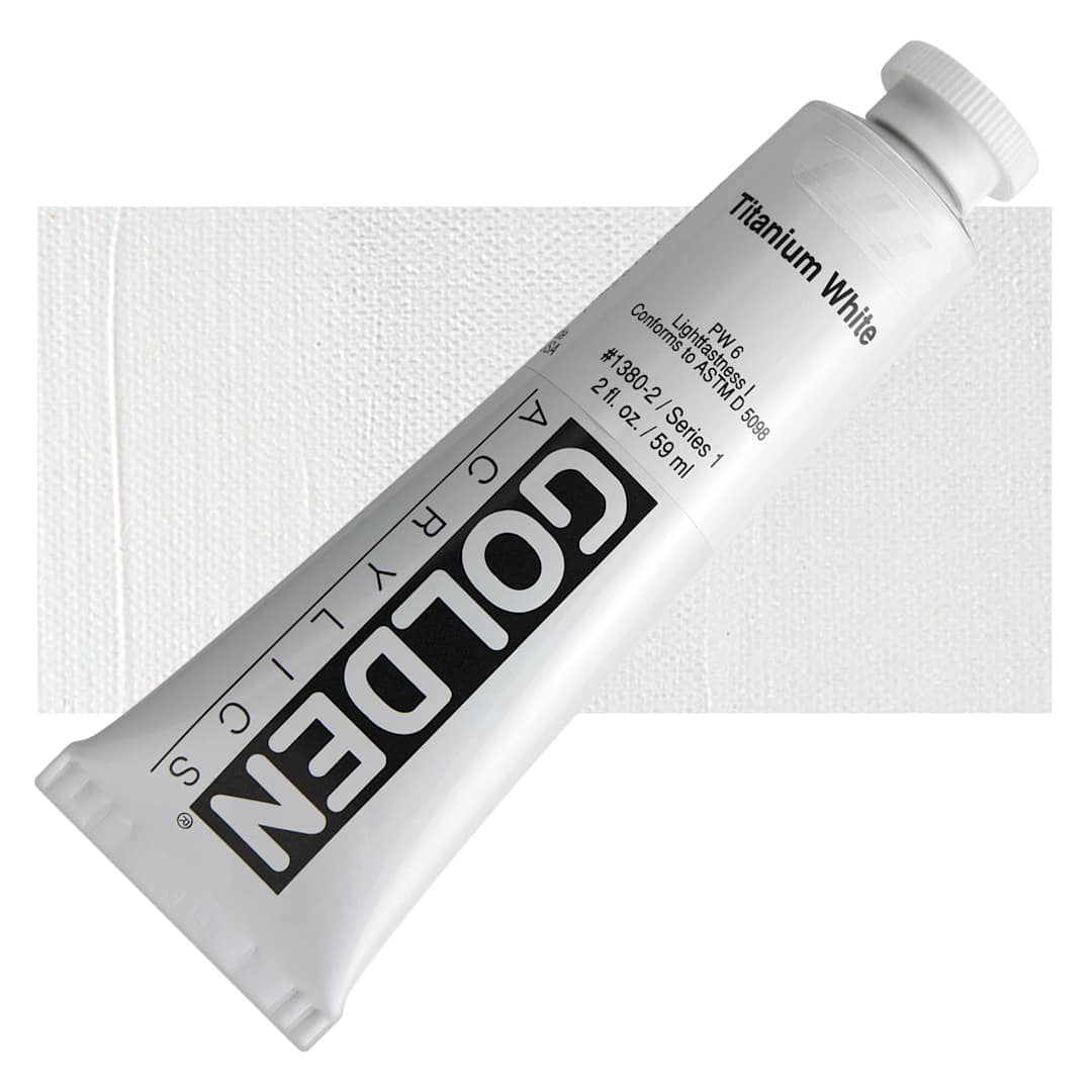 Open in modal - Golden Heavy Body Artist Acrylic - Titanium White, 2 oz Tube and swatch