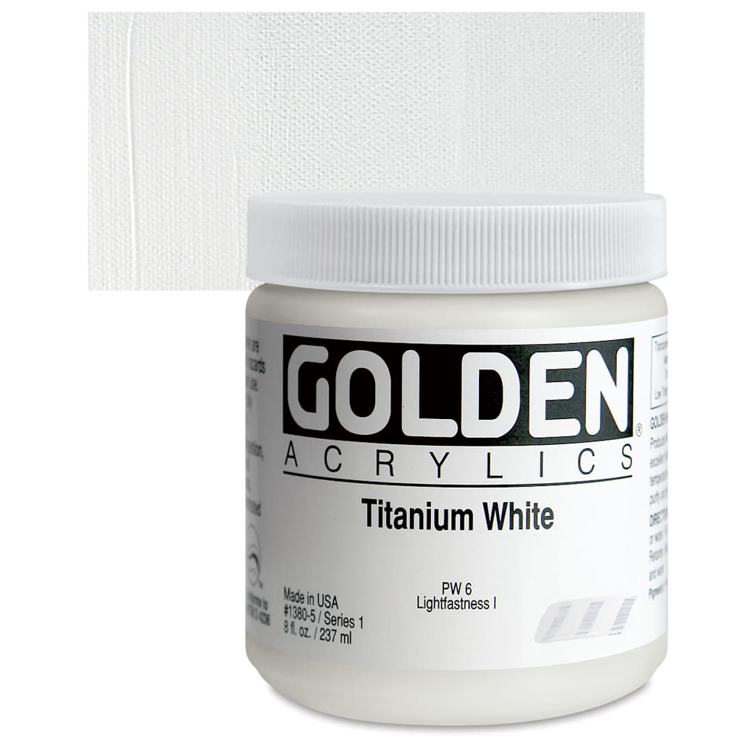 Open in modal - Golden Heavy Body Artist Acrylic - Titanium White, 8 oz Jar and swatch