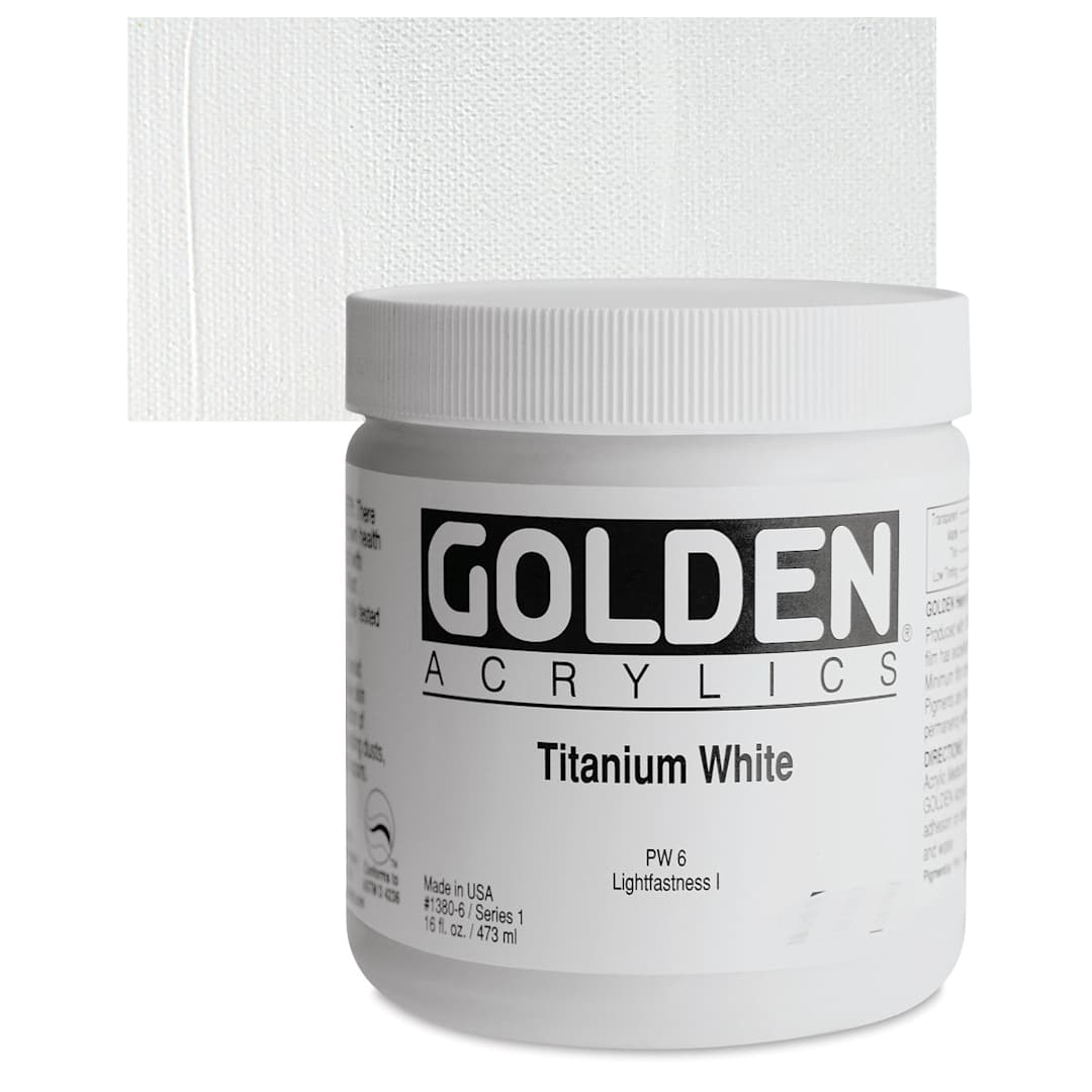 Open in modal - Golden Heavy Body Artist Acrylic - Titanium White, 16 oz Jar and swatch