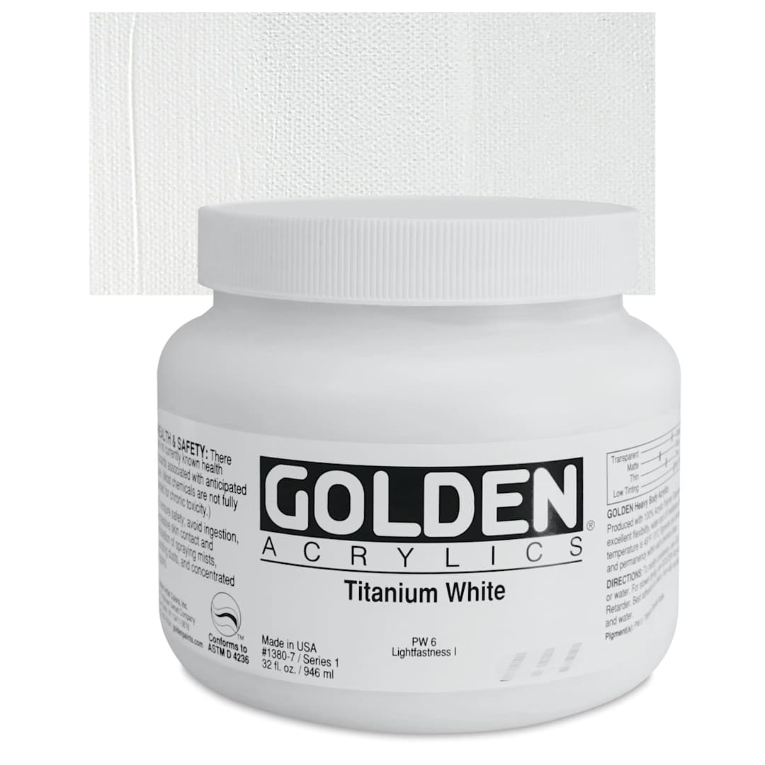 Open in modal - Golden Heavy Body Artist Acrylic - Titanium White, 32 oz Jar and swatch