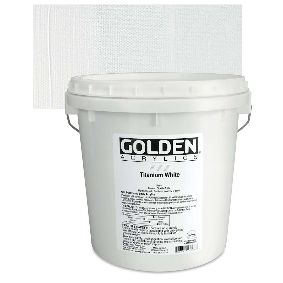 Open in modal - Golden Heavy Body Artist Acrylic - Titanium White, 128 oz Jar and swatch