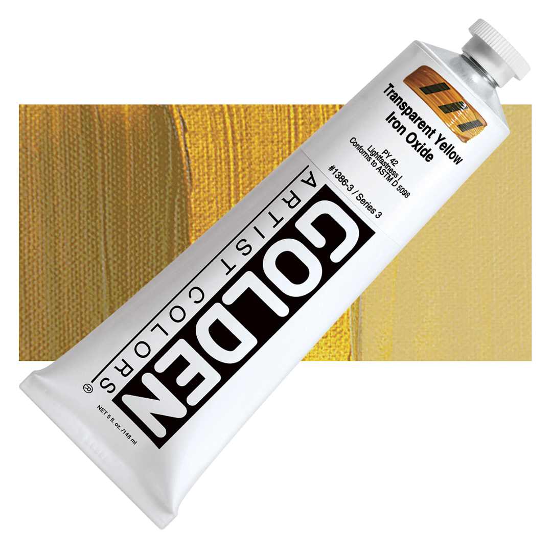 Open in modal - Golden Heavy Body Artist Acrylic - Transparent Yellow Iron Oxide, 5 oz tube and swatch