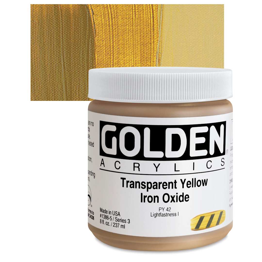 Open in modal - Golden Heavy Body Artist Acrylic - Transparent Yellow Iron Oxide, 8 oz Jar and swatch