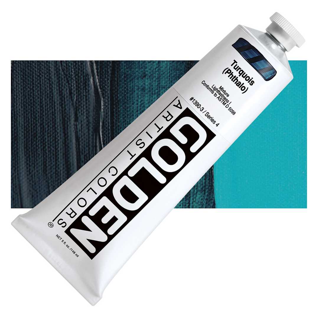 Open in modal - Golden Heavy Body Artist Acrylic - Turquoise (Phthalo), 5 oz Tube and swatch
