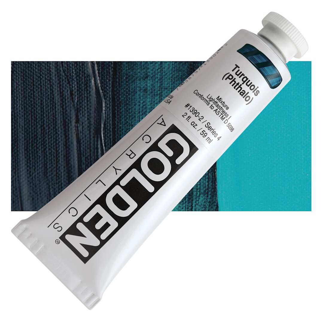 Open in modal - Golden Heavy Body Artist Acrylic - Turquoise (Phthalo), 2 oz Tube and swatch