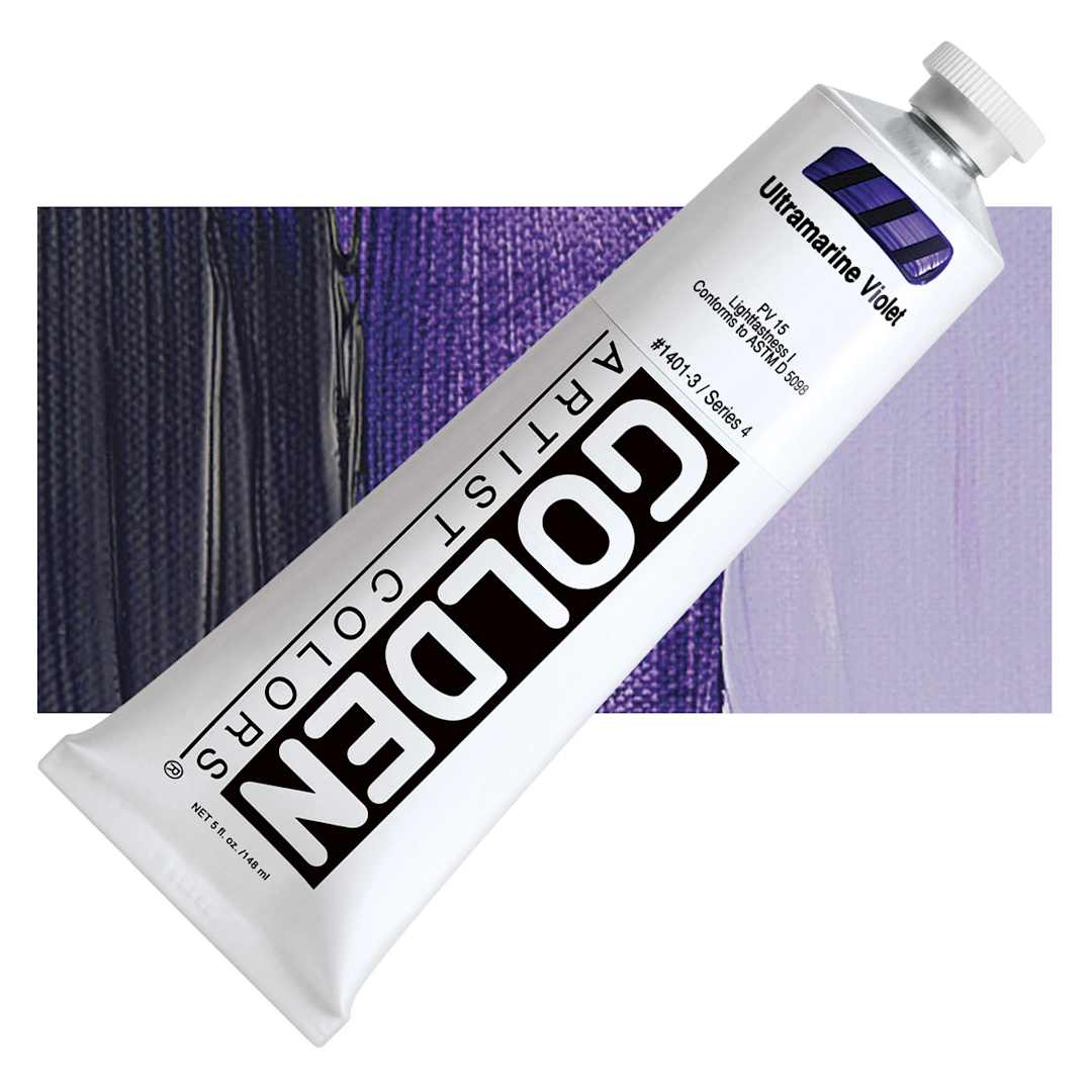 Open in modal - Golden Heavy Body Artist Acrylic - Ultramarine Violet, 5 oz Tube and swatch