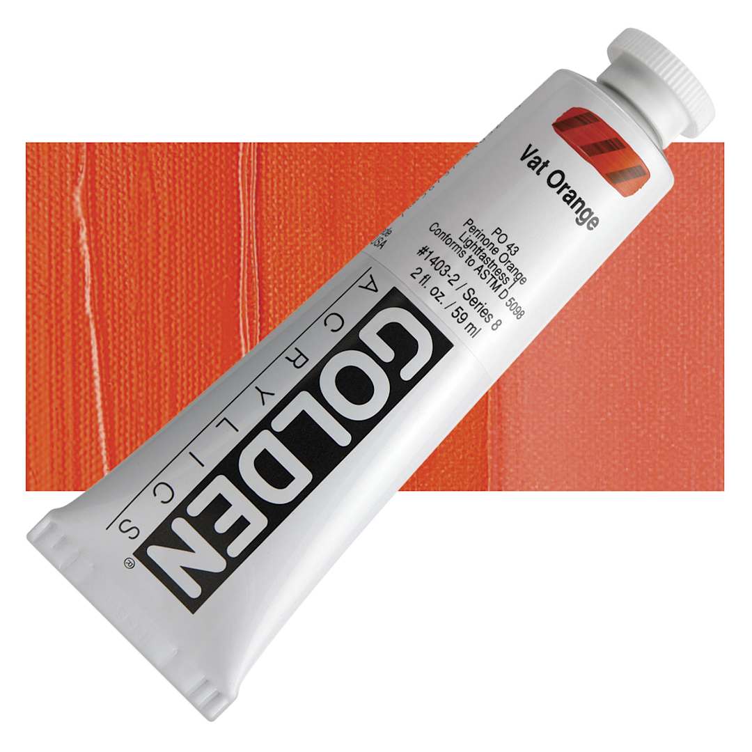 Open in modal - Golden Heavy Body Artist Acrylic - Vat Orange, 2 oz Tube and swatch