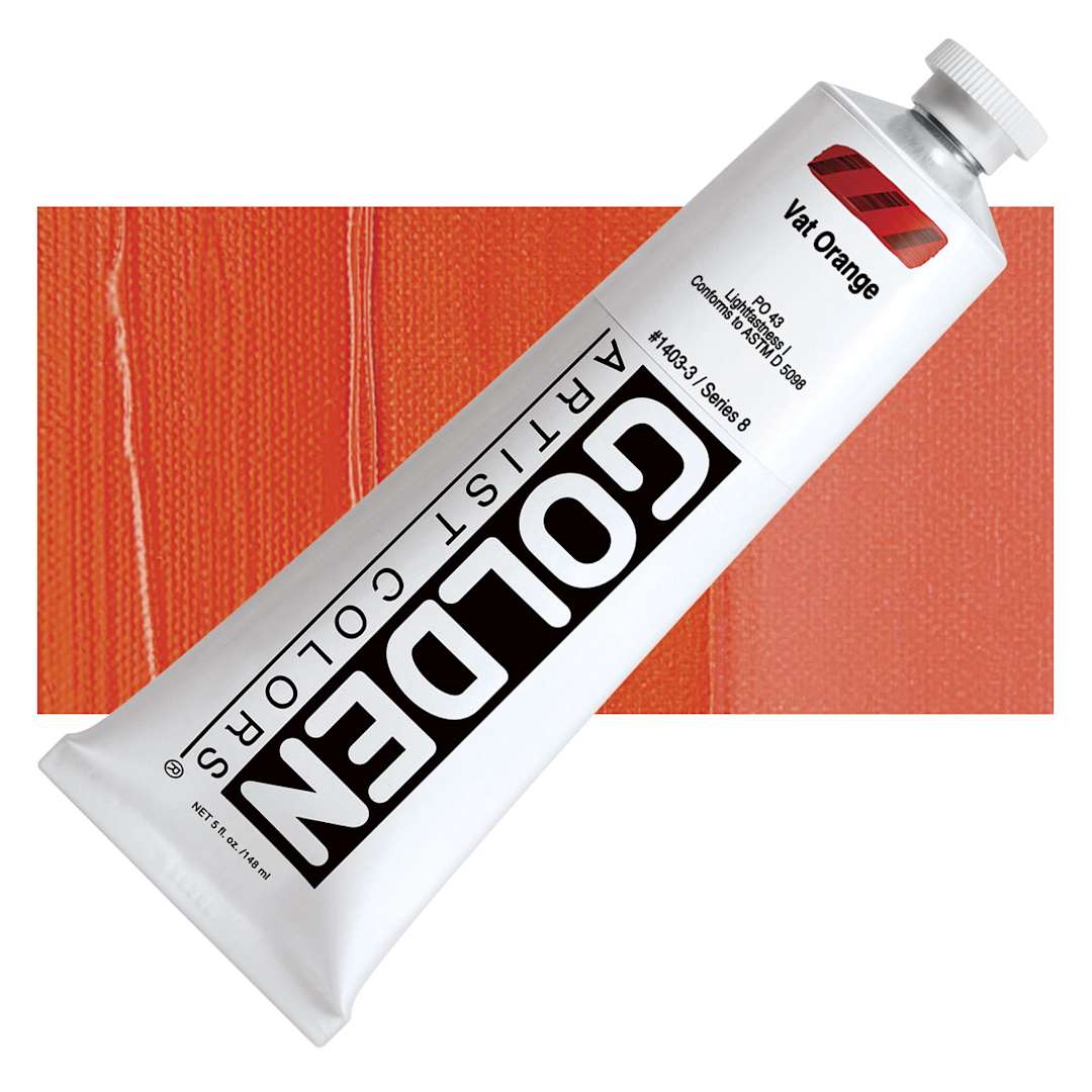 Open in modal - Golden Heavy Body Artist Acrylic - Vat Orange, 5 oz tube and swatch
