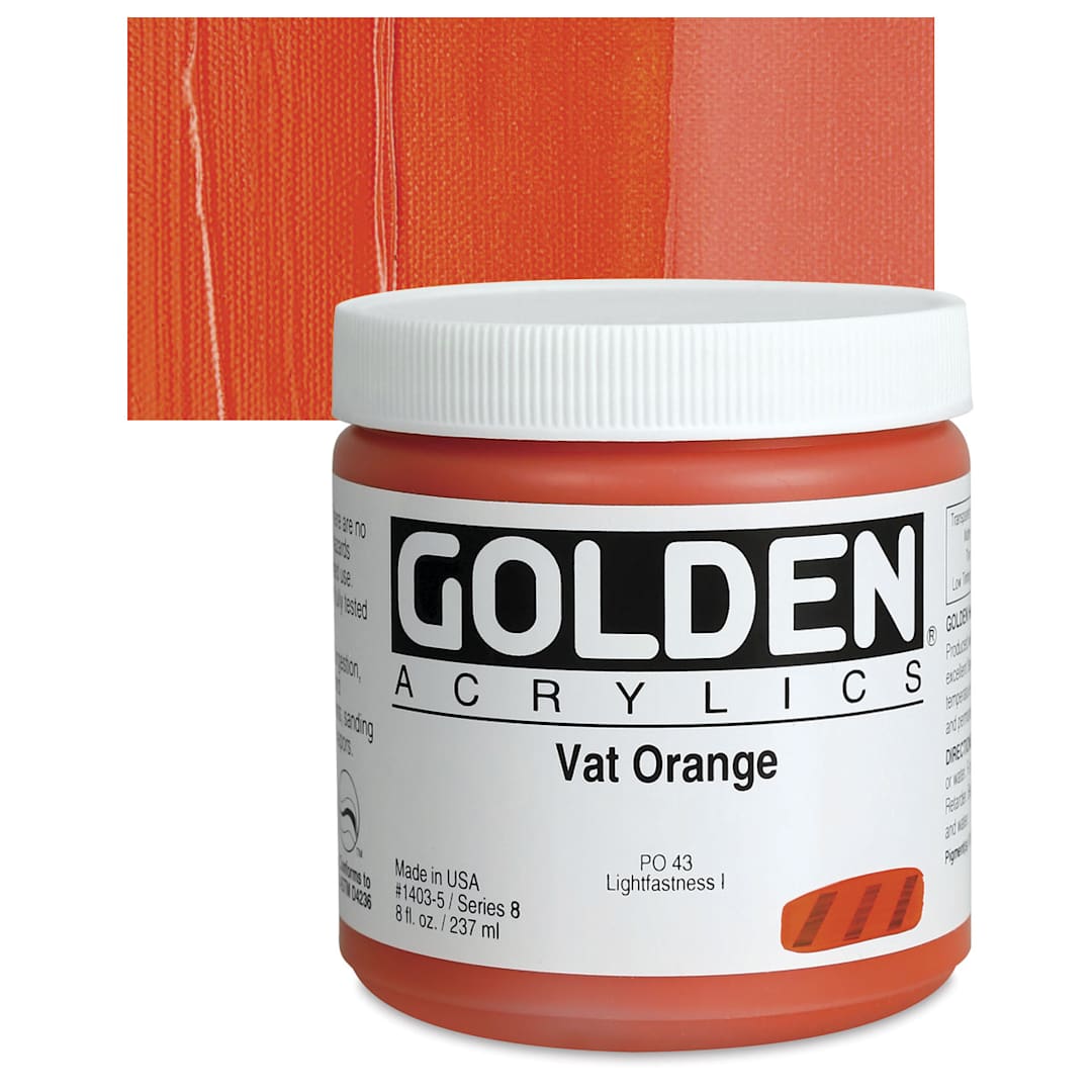 Open in modal - Golden Heavy Body Artist Acrylic - Vat Orange, 8 oz jar and swatch