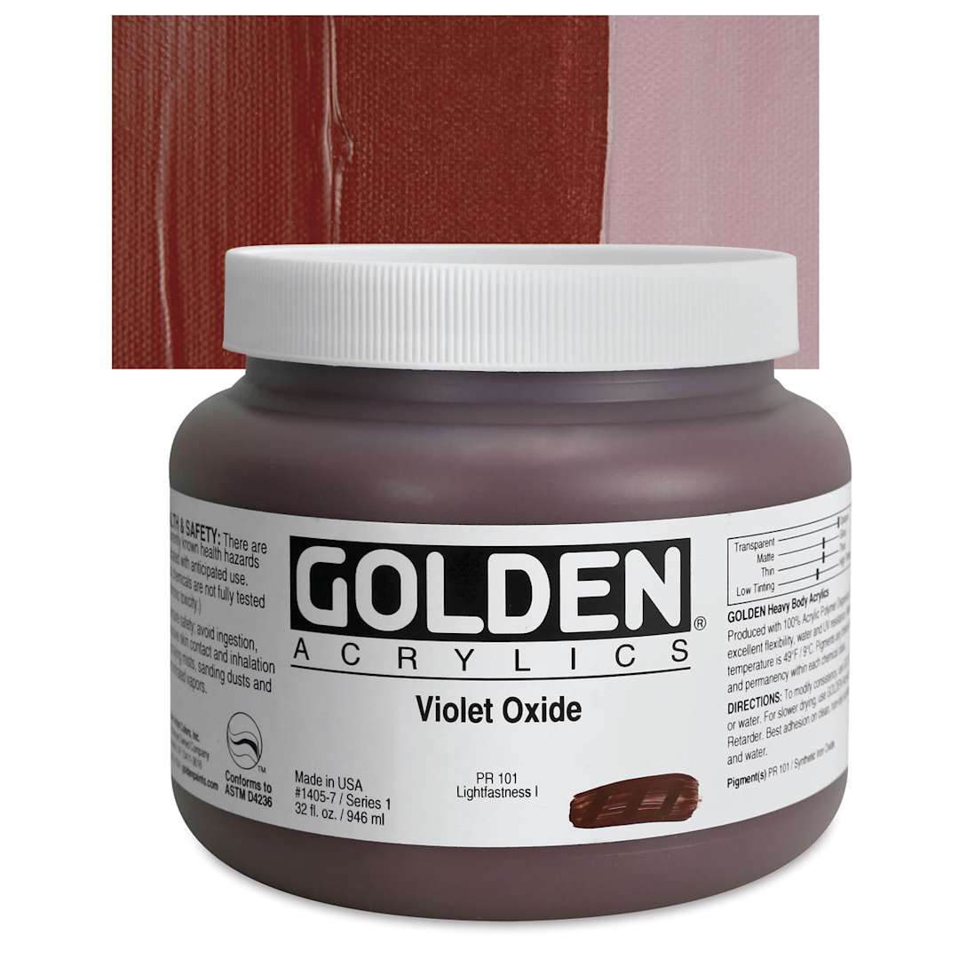 Open in modal - Golden Heavy Body Artist Acrylic - Violet Oxide, 32 oz Jar and swatch