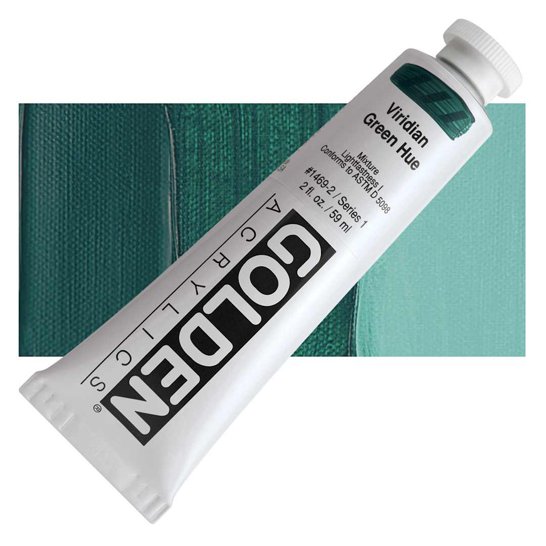Open in modal - Golden Heavy Body Artist Acrylic - Viridian Green Hue, 2 oz Tube and swatch