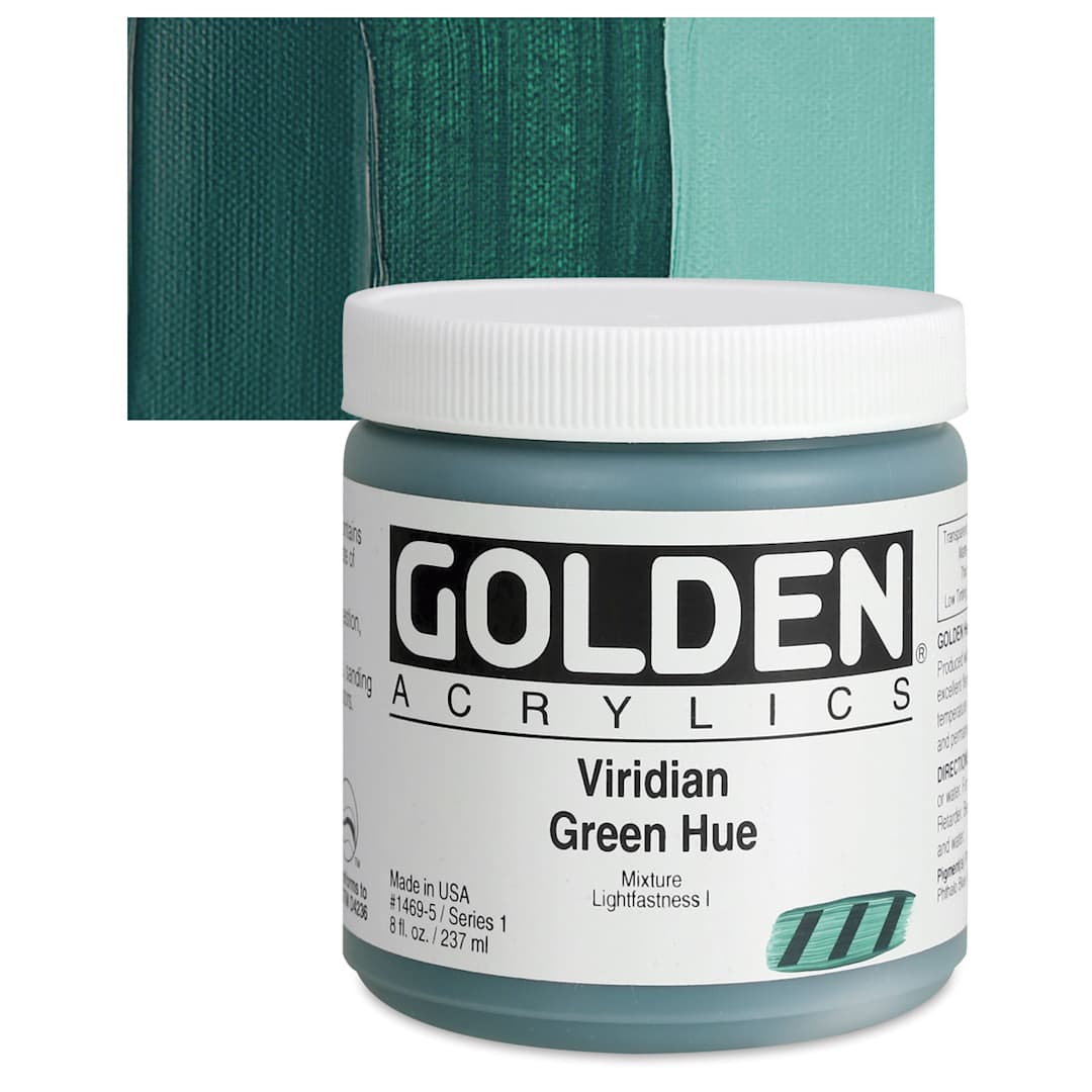 Open in modal - Golden Heavy Body Artist Acrylic - Viridian Green Hue, 8 oz Jar and swatch