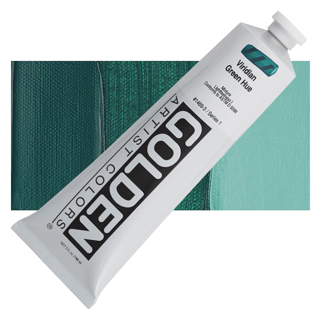 Open in modal - Golden Heavy Body Artist Acrylic - Viridian Green Hue, 5 oz Tube and swatch