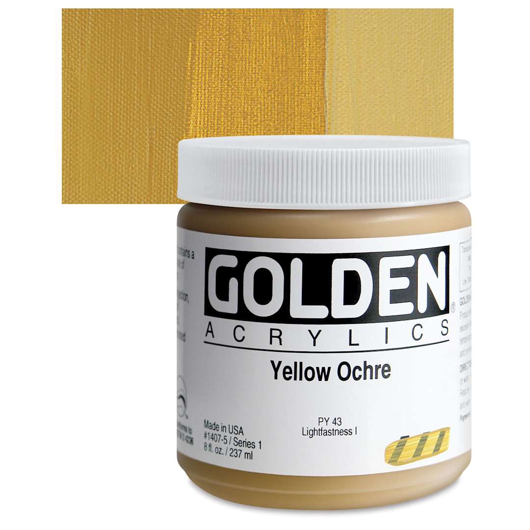 Open in modal - Golden Heavy Body Artist Acrylic - Yellow Ochre, 8 oz Jar and swatch