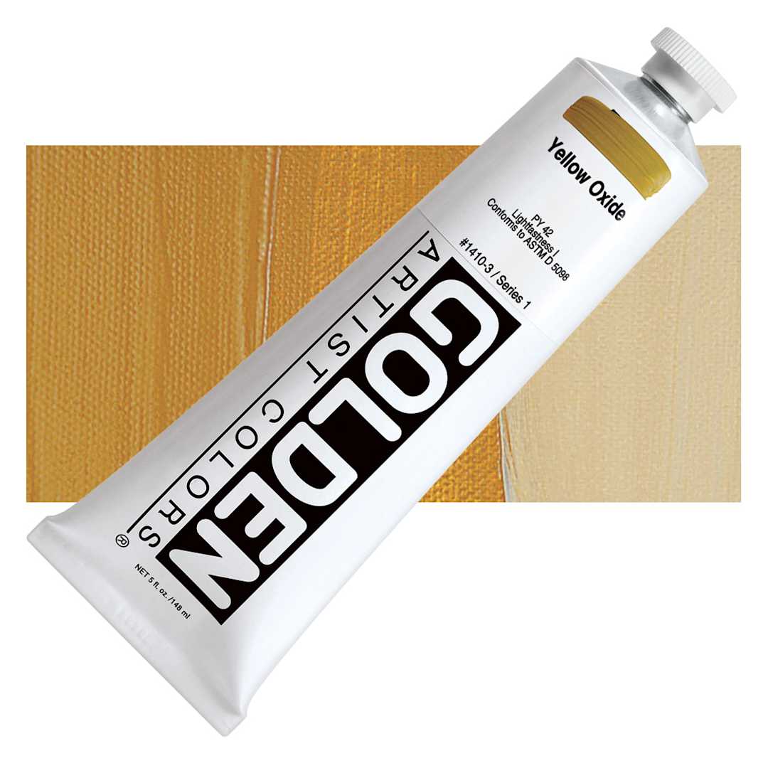 Open in modal - Golden Heavy Body Artist Acrylic - Yellow Oxide, 5 oz tube and swatch
