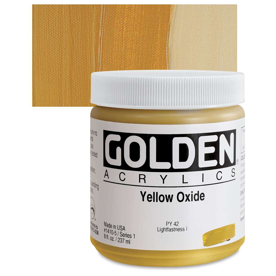 Open in modal - Golden Heavy Body Artist Acrylic - Yellow Oxide, 8 oz Jar and swatch