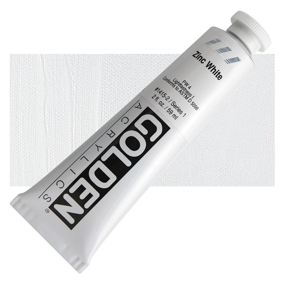 Open in modal - Golden Heavy Body Artist Acrylic - Zinc White, 2 oz Tube and swatch