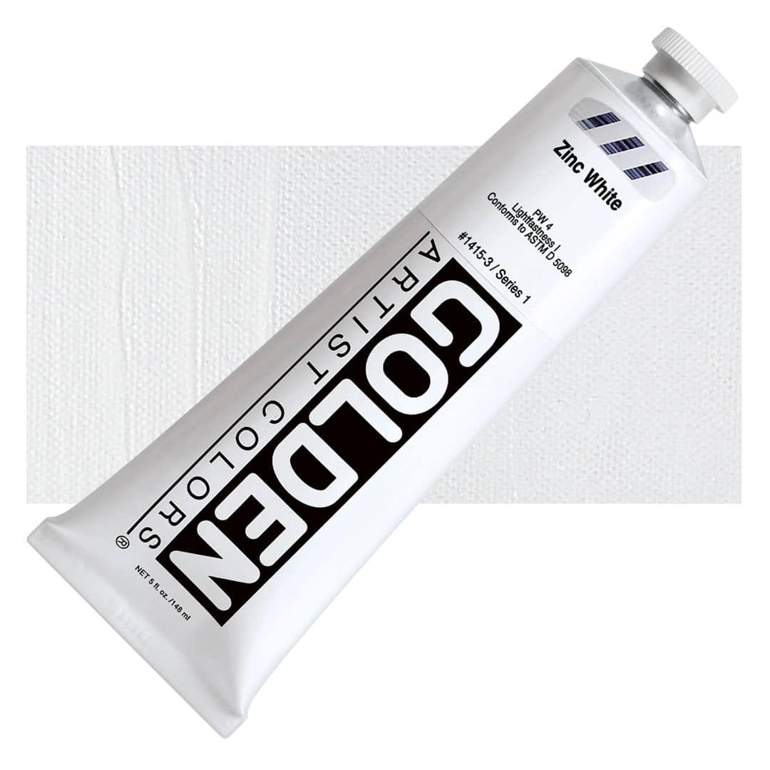 Open in modal - Golden Heavy Body Artist Acrylic - Zinc White, 5 oz Tube and swatch
