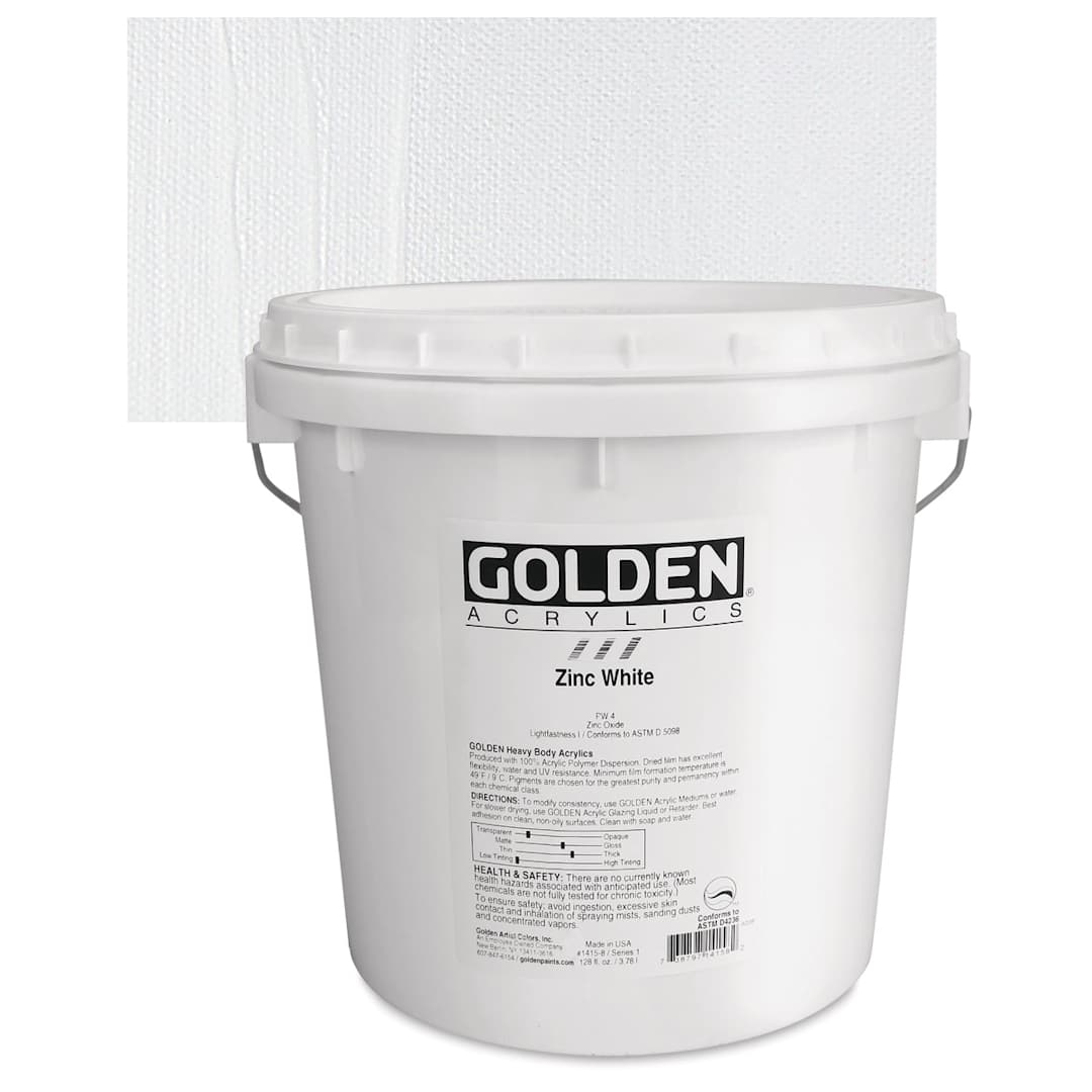 Open in modal - Golden Heavy Body Artist Acrylic - Zinc White, 128 oz Jar and swatch