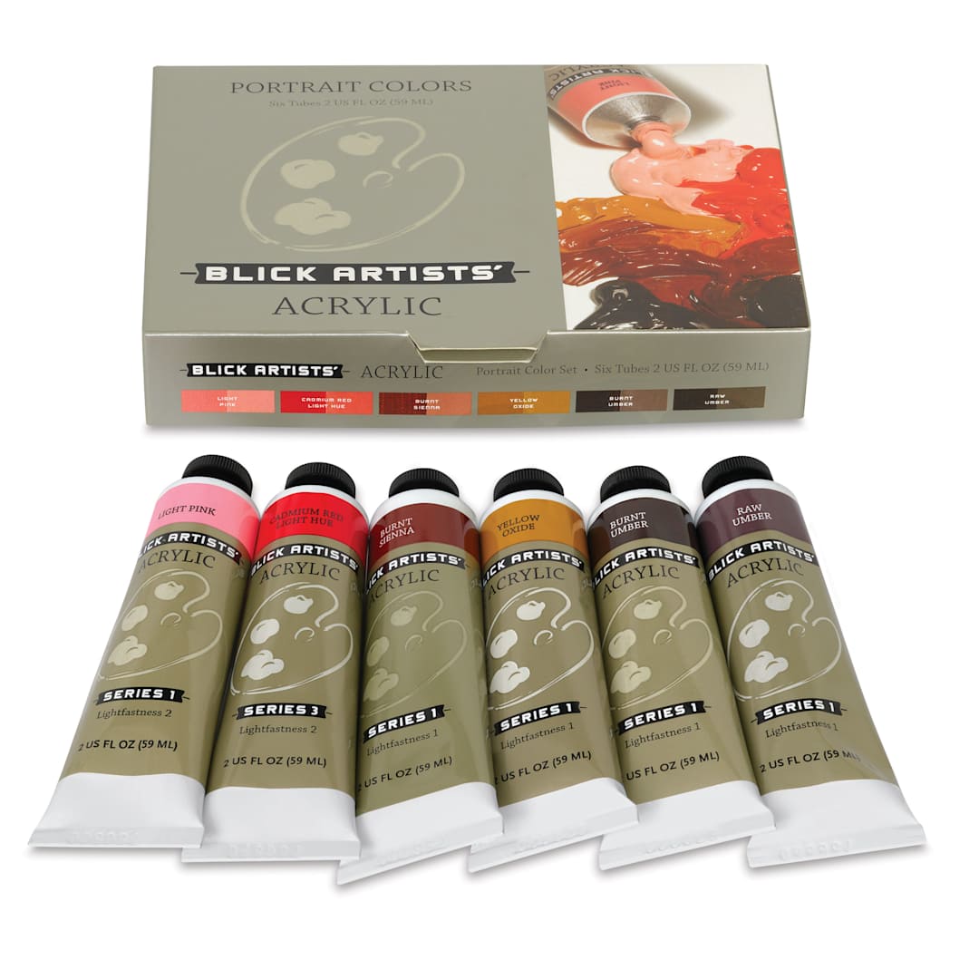 Open in modal - Blick Artists' Acrylic Set - Portrait Color Set, 2 oz Tubes, tubes outside of packaging