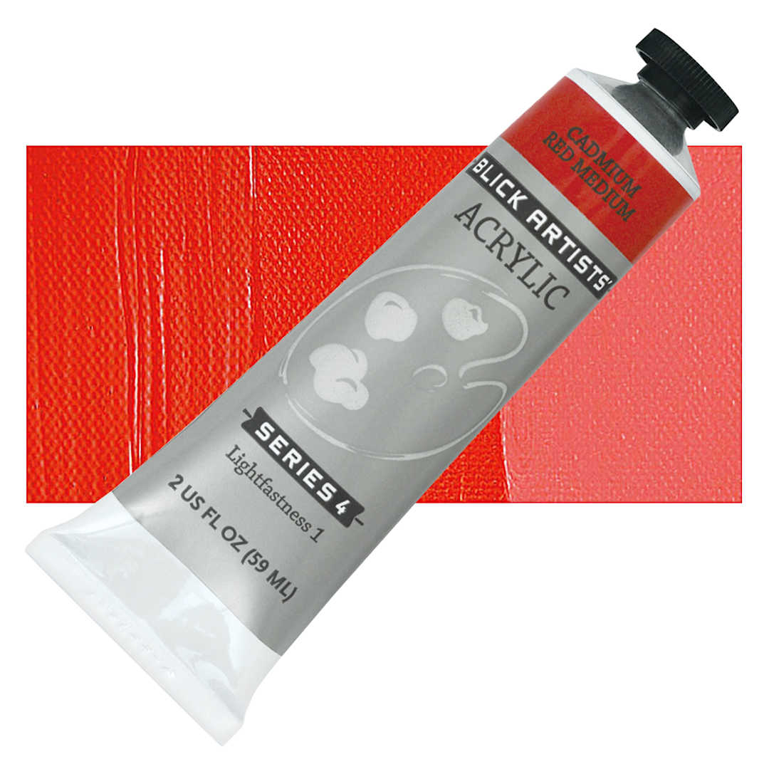 Open in modal - Blick Artists' Acrylic - Cadmium Red Medium, 2 oz tube and swatch