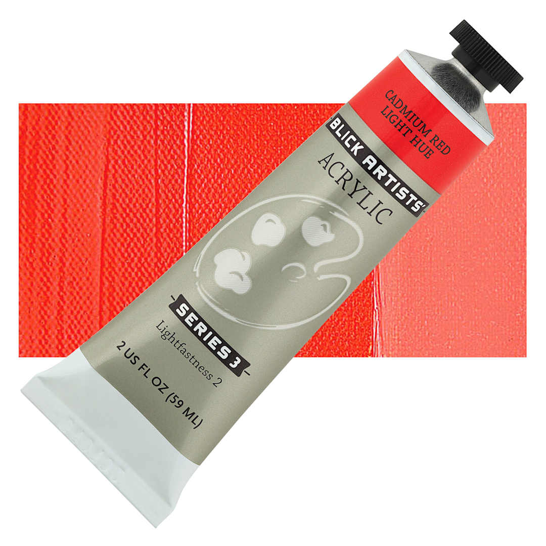 Open in modal - Blick Artists' Acrylic - Cadmium Red Light Hue, 2 oz tube and swatch