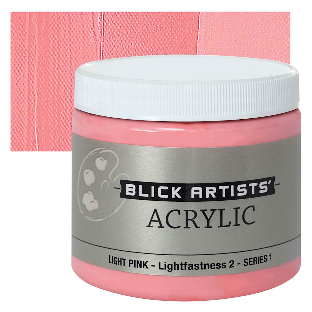Open in modal - Blick Artists' Acrylic - Light Pink, 16 oz jar and swatch