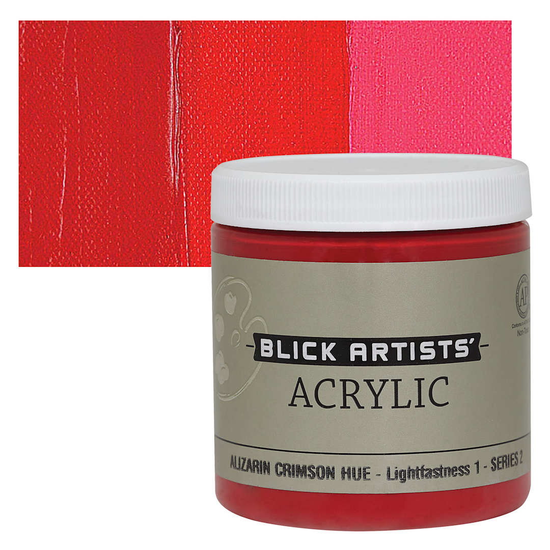 Open in modal - Blick Artists' Acrylic - Alizarin Crimson Hue, 8 oz jar and swatch