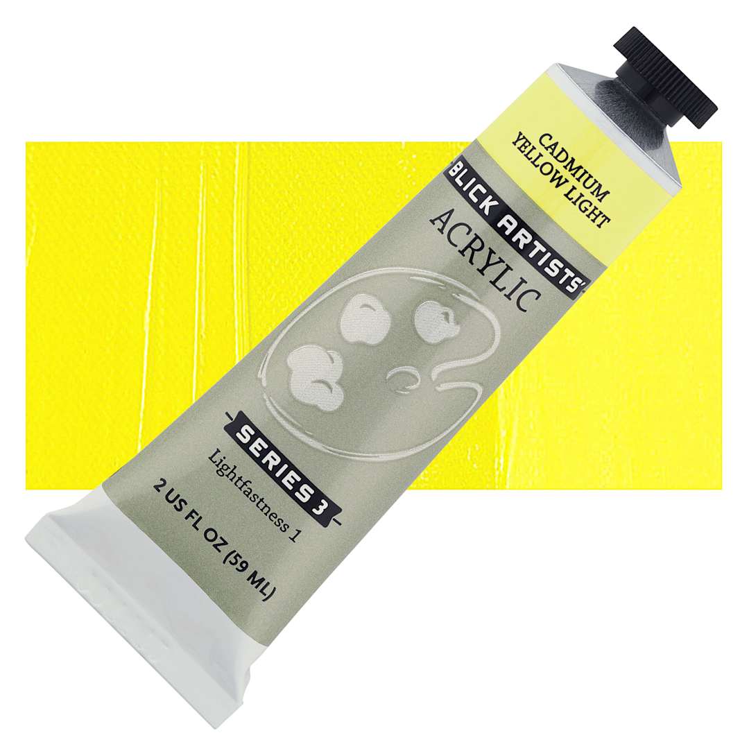 Open in modal - Blick Artists' Acrylic - Cadmium Yellow Light, 2 oz tube and swatch