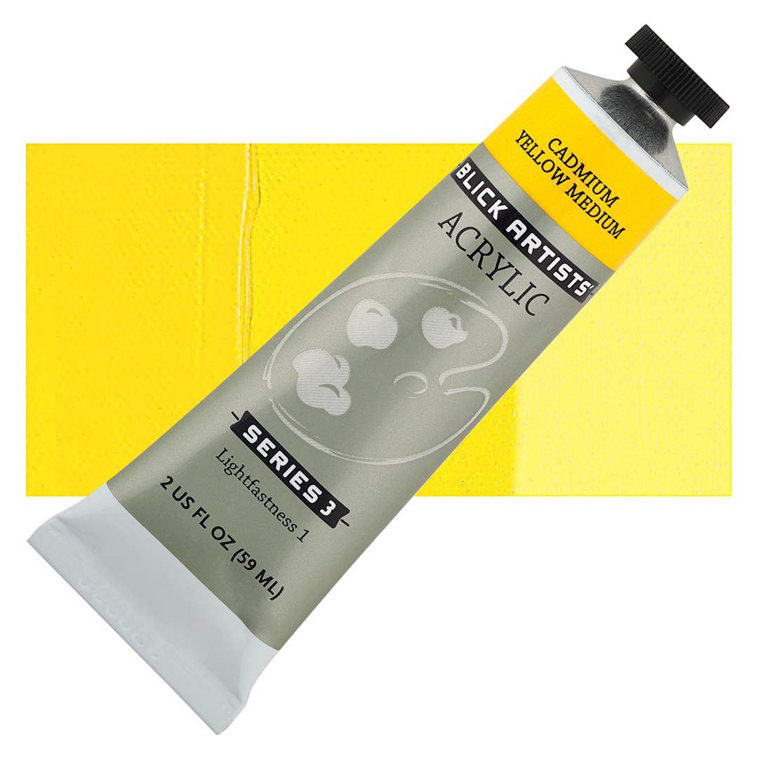 Open in modal - Blick Artists' Acrylic - Cadmium Yellow Medium, 2 oz tube and swatch