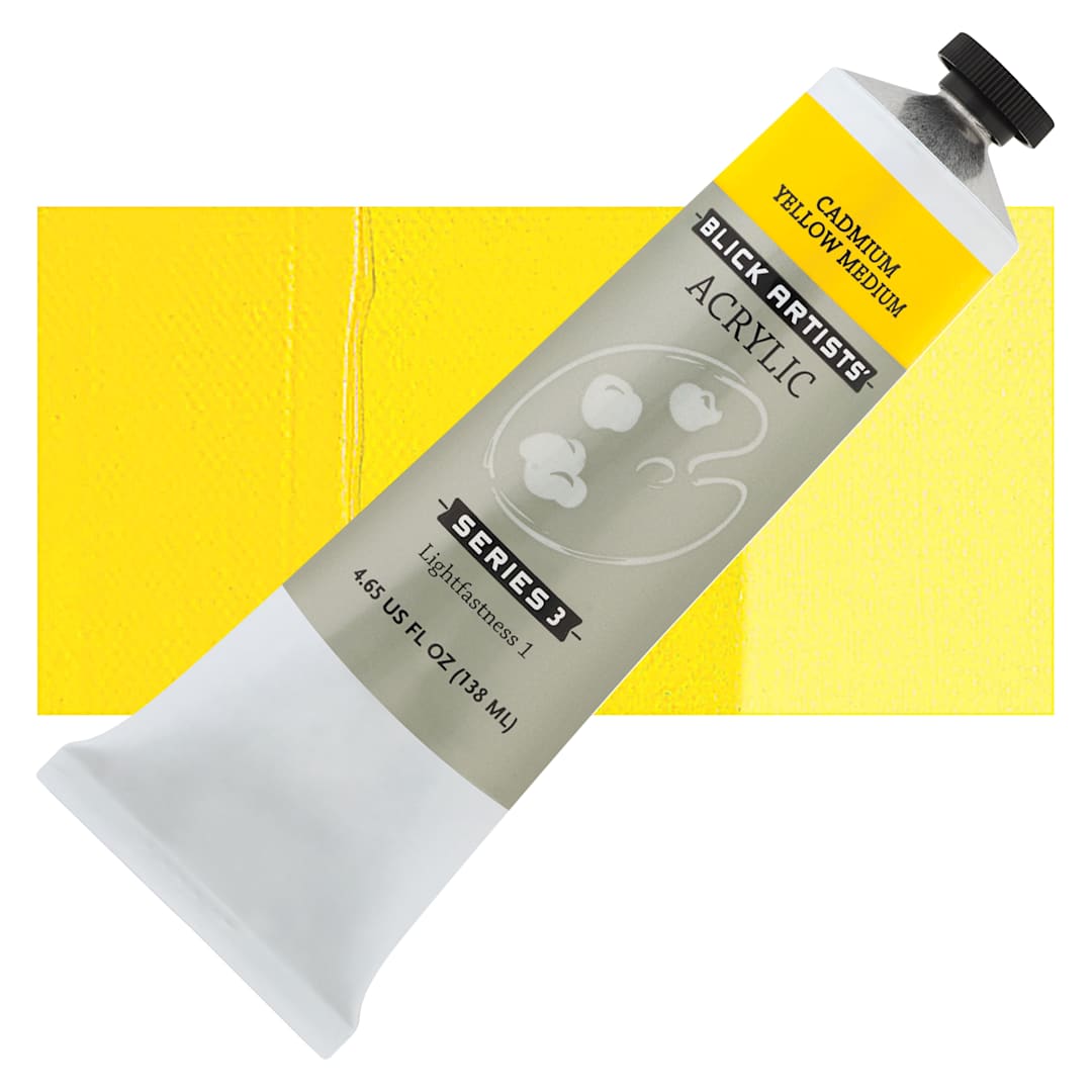 Open in modal - Blick Artists' Acrylic - Cadmium Yellow Medium, 4.65 oz tube and swatch