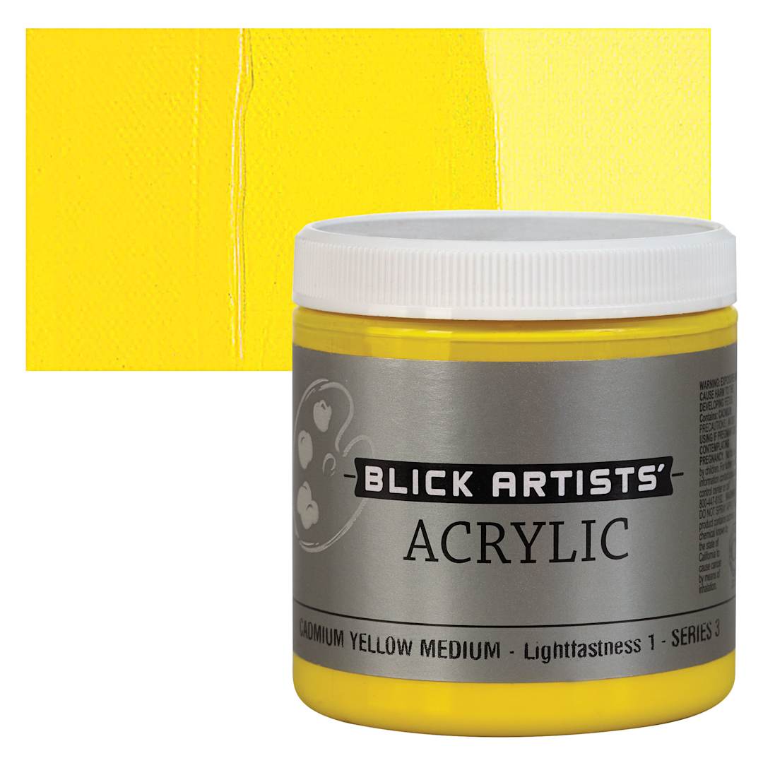 Open in modal - Blick Artists' Acrylic - Cadmium Yellow Medium, 8 oz jar and swatch