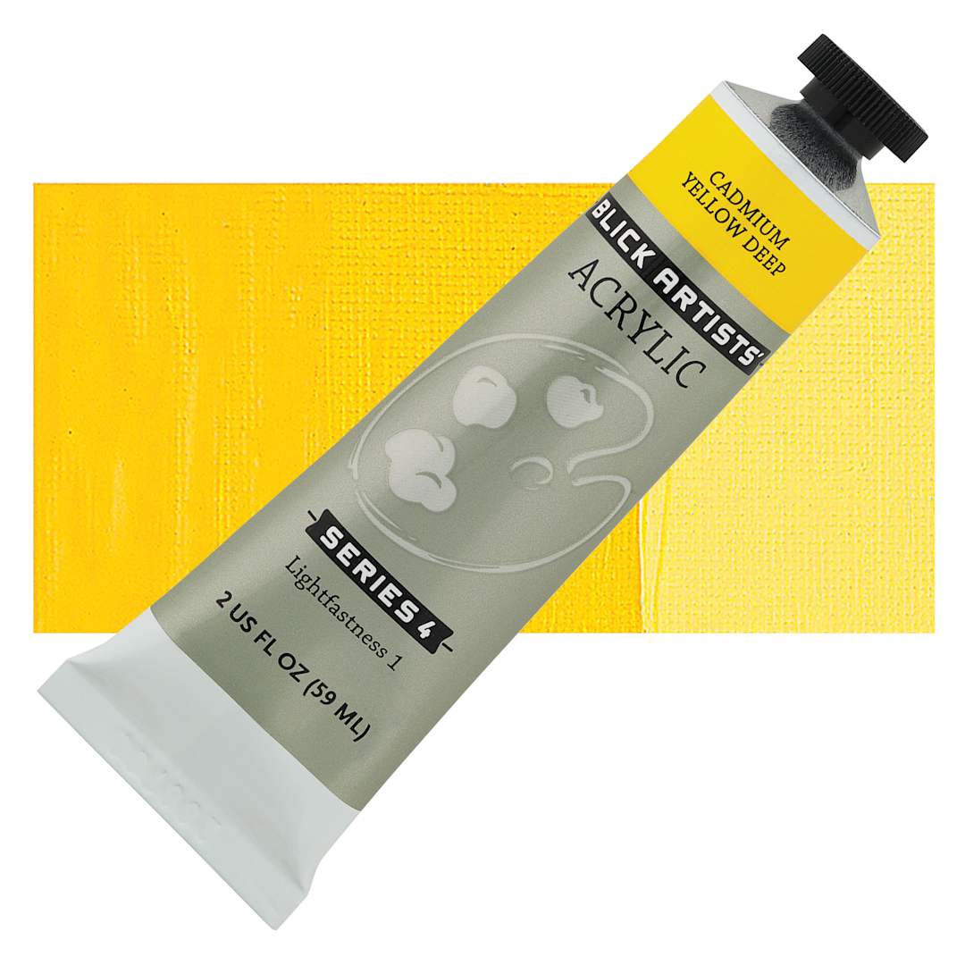 Open in modal - Blick Artists' Acrylic - Cadmium Yellow Deep, 2 oz tube and swatch