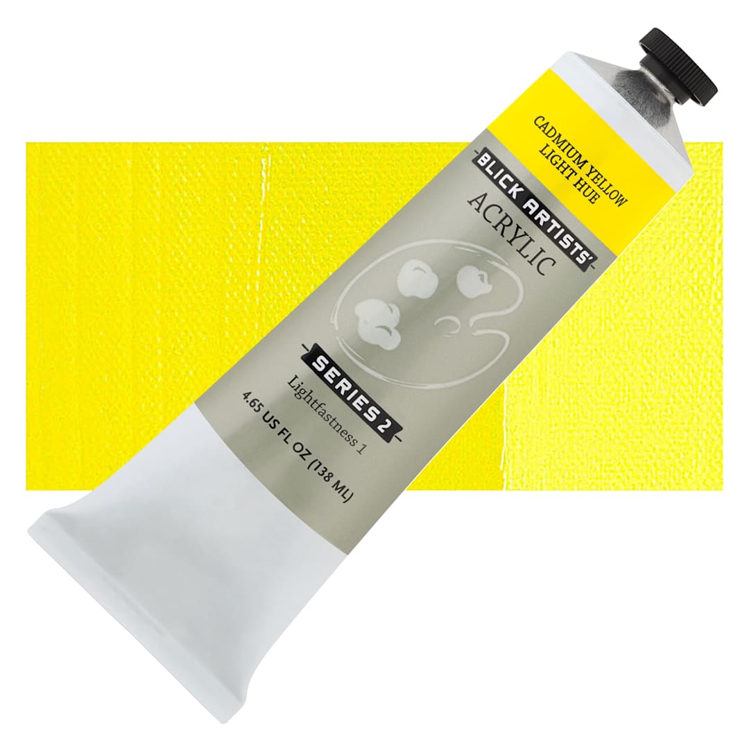 Open in modal - Blick Artists' Acrylic - Cadmium Yellow Light Hue, 4.65 oz tube and swatch