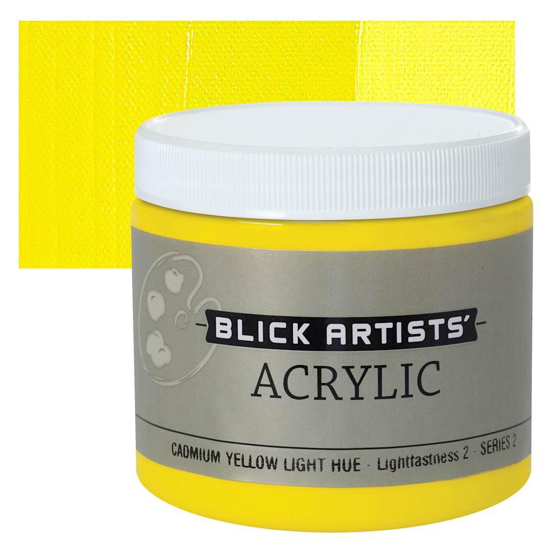 Open in modal - Blick Artists' Acrylic - Cadmium Yellow Light Hue, 16 oz jar and swatch