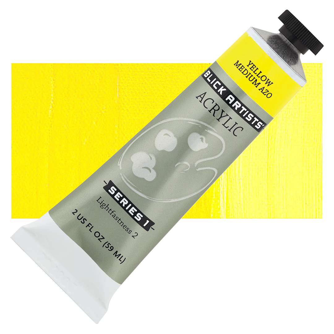 Open in modal - Blick Artists' Acrylic - Yellow Medium Azo, 2 oz tube and swatch