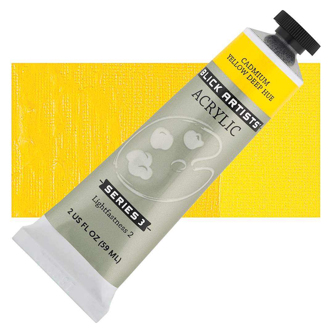 Open in modal - Blick Artists' Acrylic - Cadmium Yellow Deep Hue, 2 oz tube and swatch