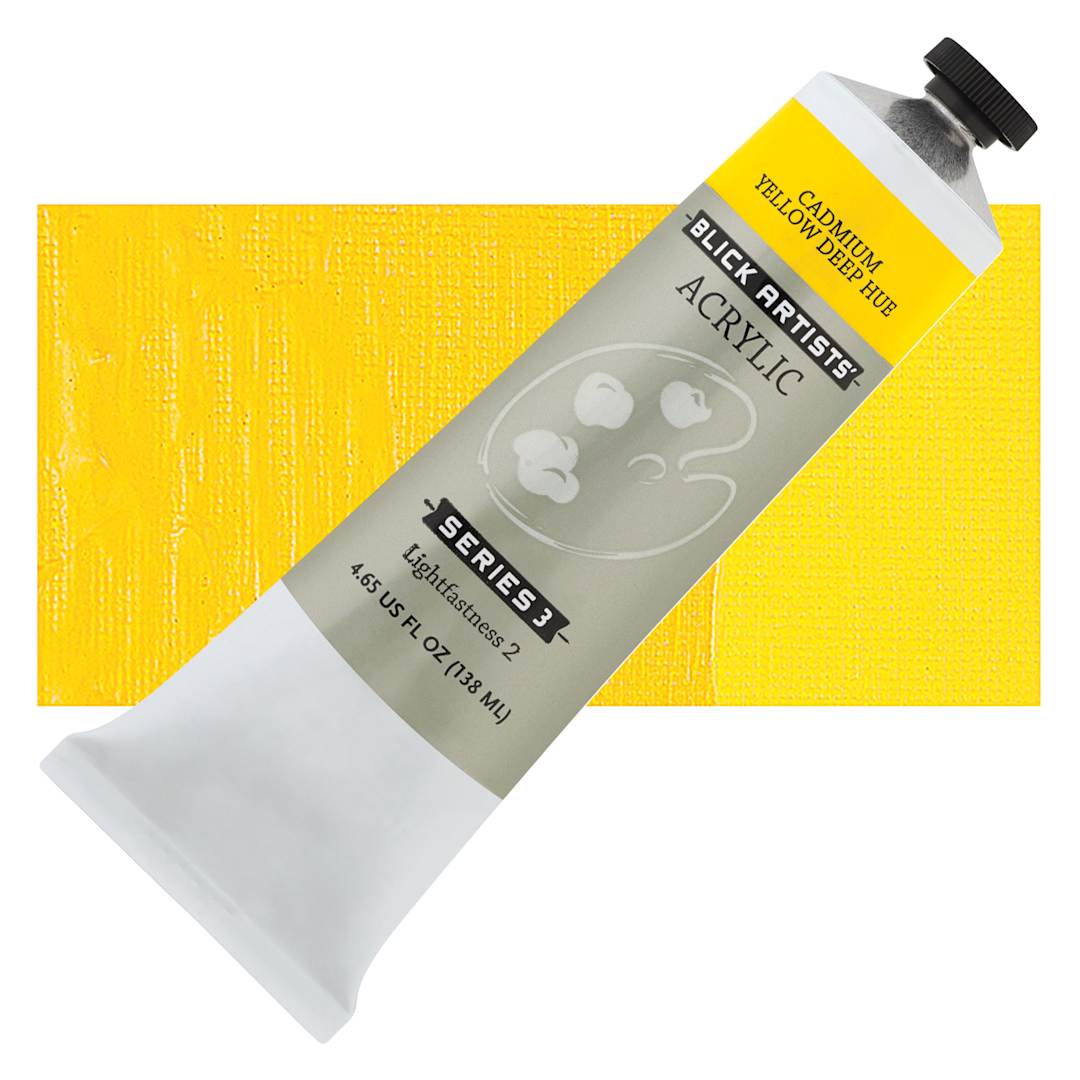 Open in modal - Blick Artists' Acrylic - Cadmium Yellow Deep Hue, 4.65 oz tube and swatch