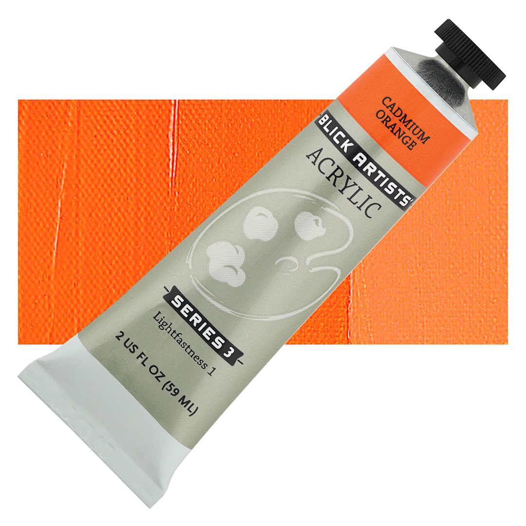 Open in modal - Blick Artists' Acrylic - Cadmium Orange, 2 oz tube and swatch