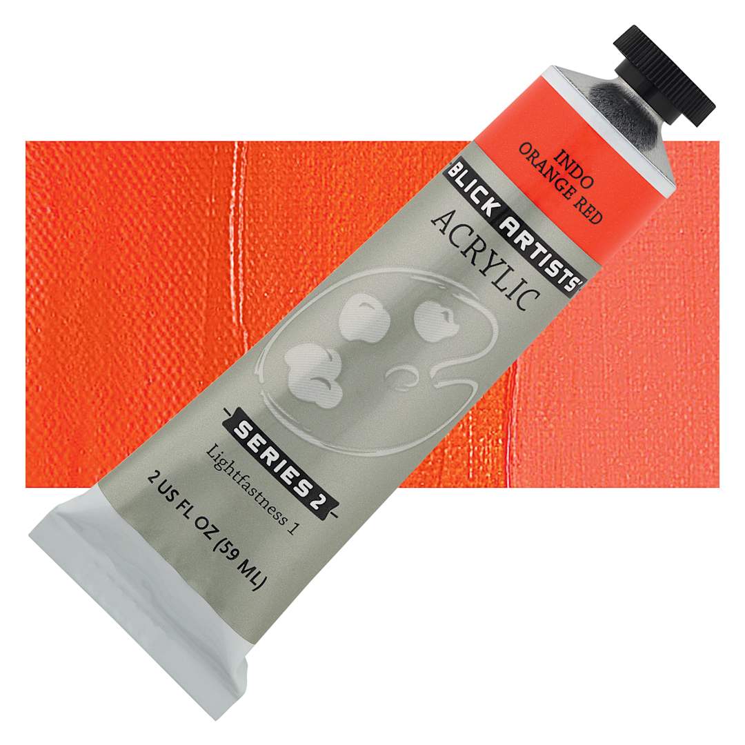 Open in modal - Blick Artists' Acrylic - Indo Orange Red, 2 oz tube and swatch